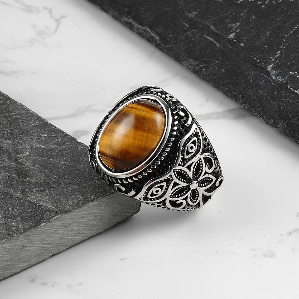 Pattern Tiger's Eye Men's Gemstone Ring