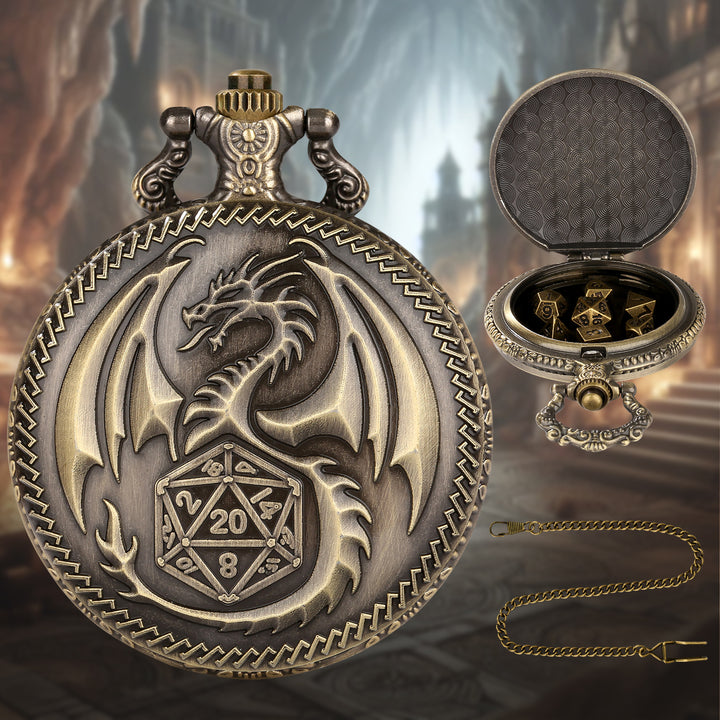 Dragon-Shaped D&amp;D Style Pocket Watch Dice Set 