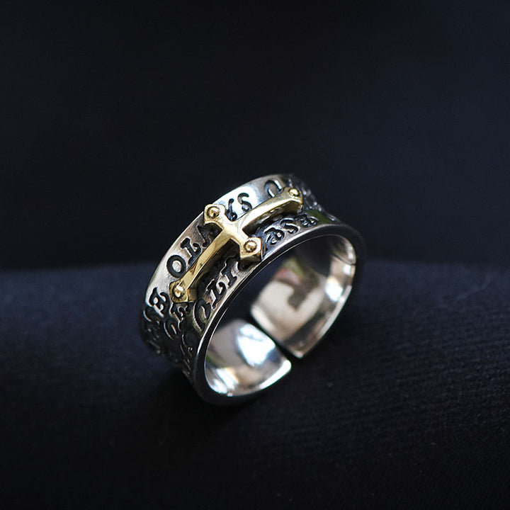 925 Sterling Silver Vintage Cross Open Ring