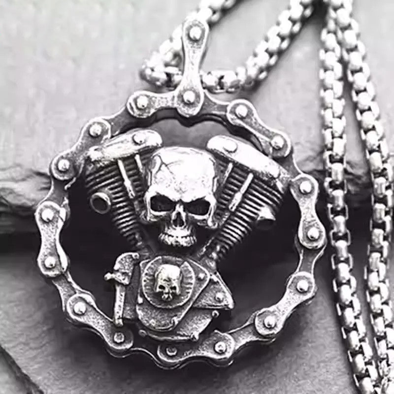 Vintage Skull Engine Necklace