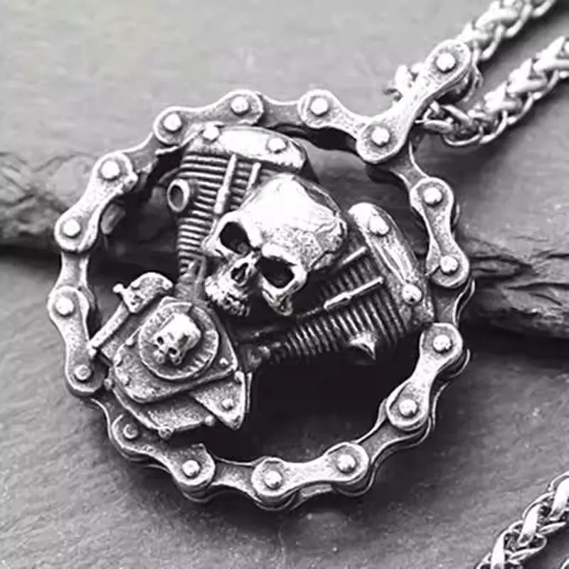 Vintage Skull Engine Necklace