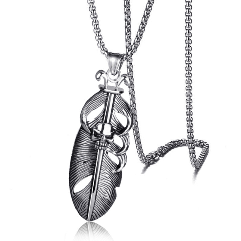 Retro Feather Skull Pendant