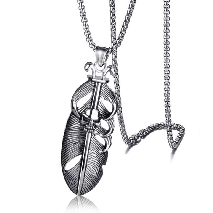 Retro Feather Skull Pendant