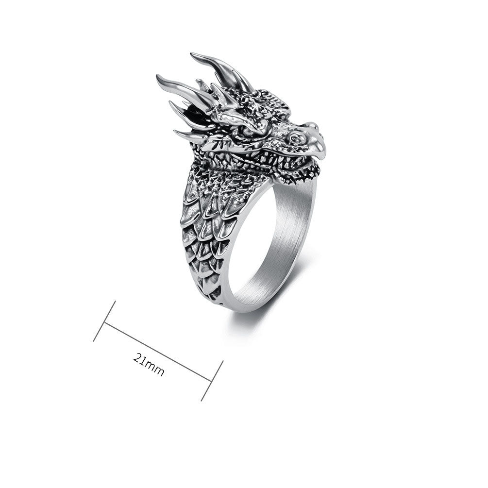 Dark-style relief dragon titanium steel ring