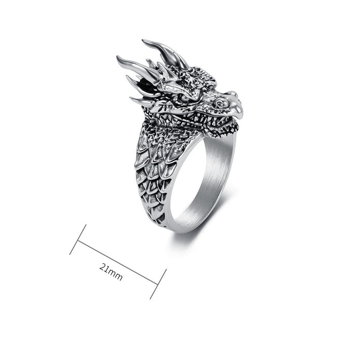 Dark-style relief dragon titanium steel ring