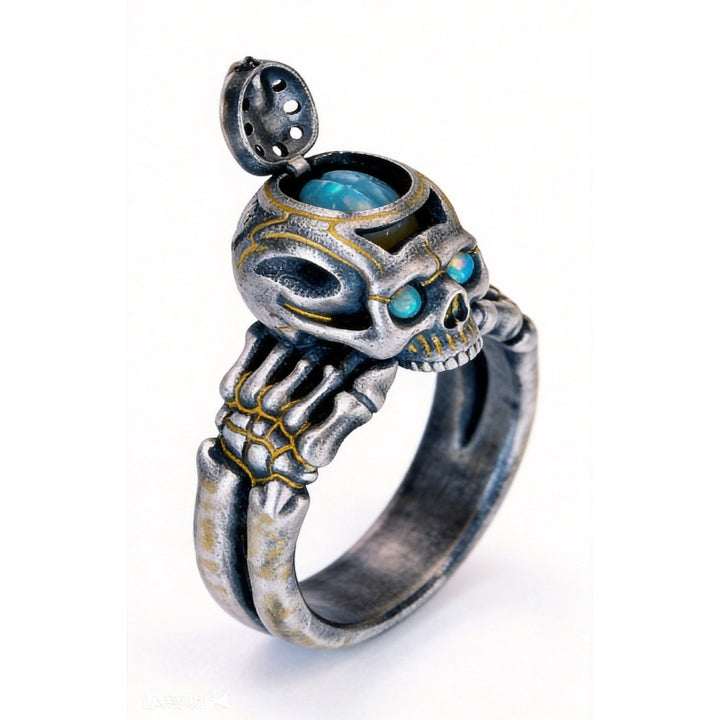 Vintage-style flip-top skull ring