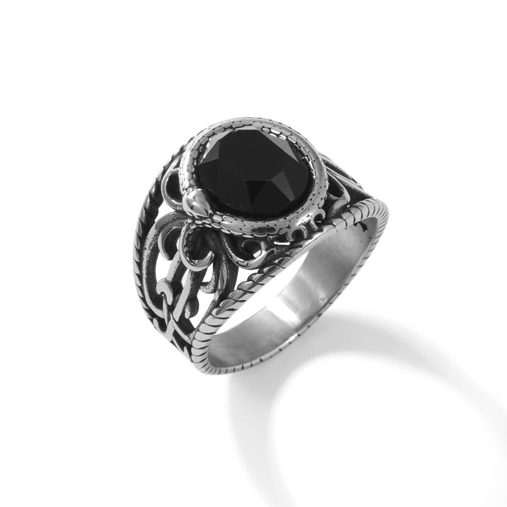 Black Stone Openwork Ring