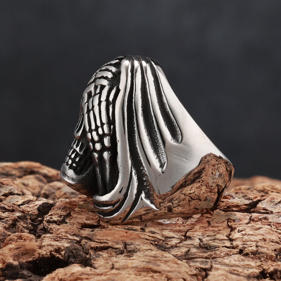 Vintage-style distressed skull ring