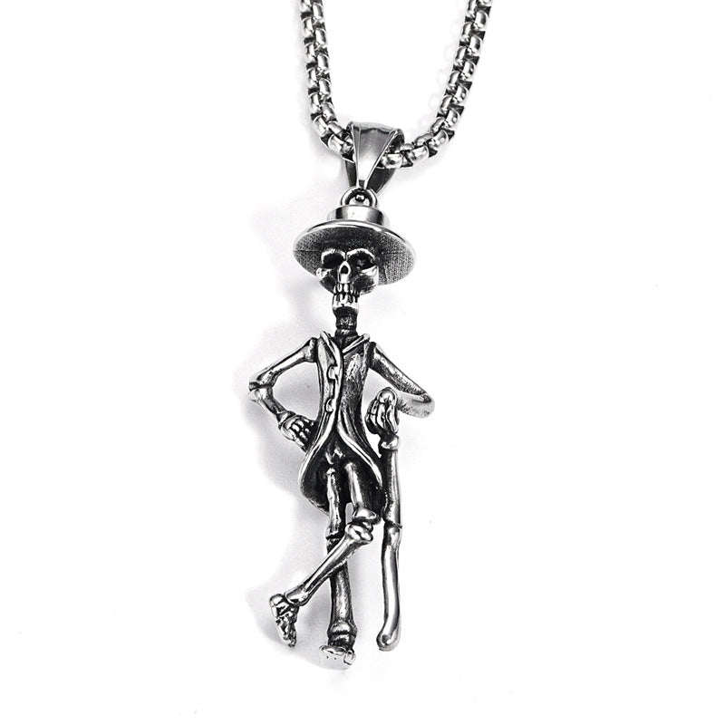 Titanium Steel Skull Cane Necklace Jewelry