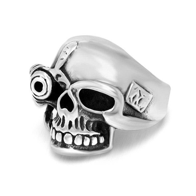 Titanium Steel Ring with One-Eyed Skull