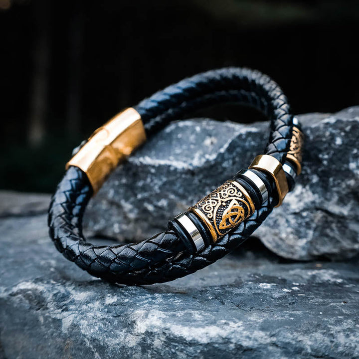 Nordic Viking Symbol Braided Leather Men Bracelet
