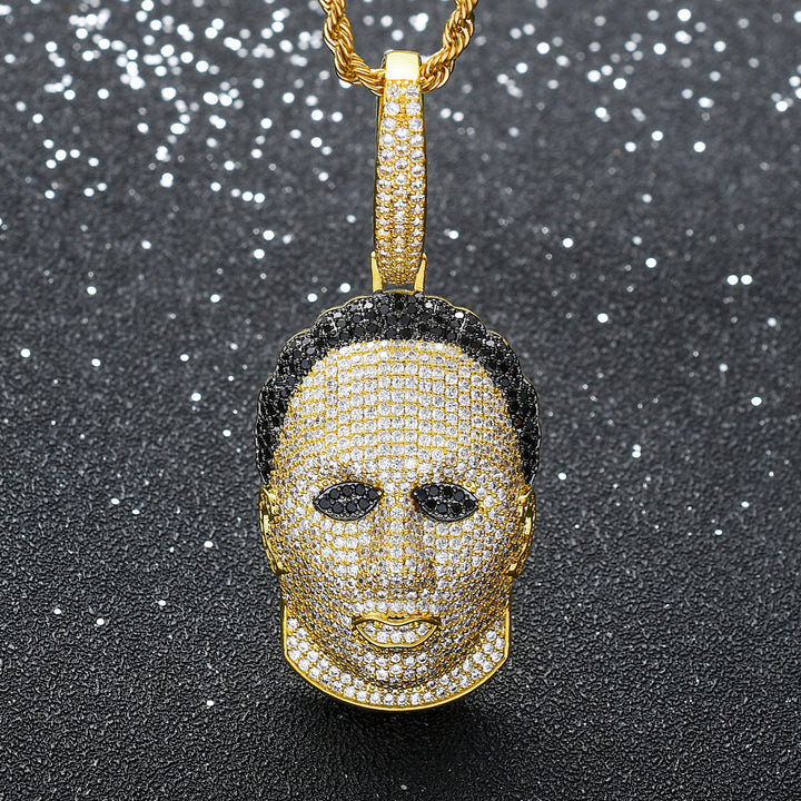 Diamond Human Head Mask Necklace