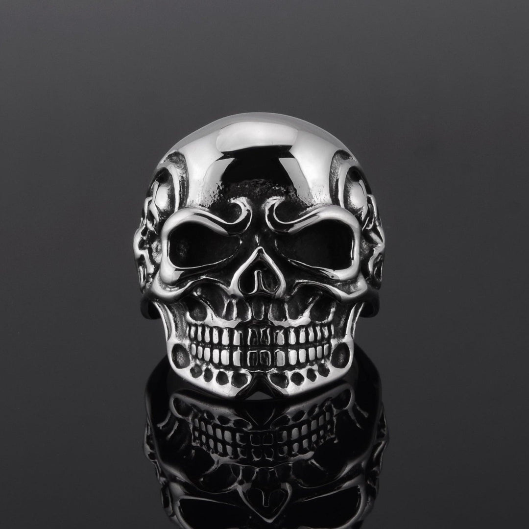 Silver Gigantic Skull Biker Ring