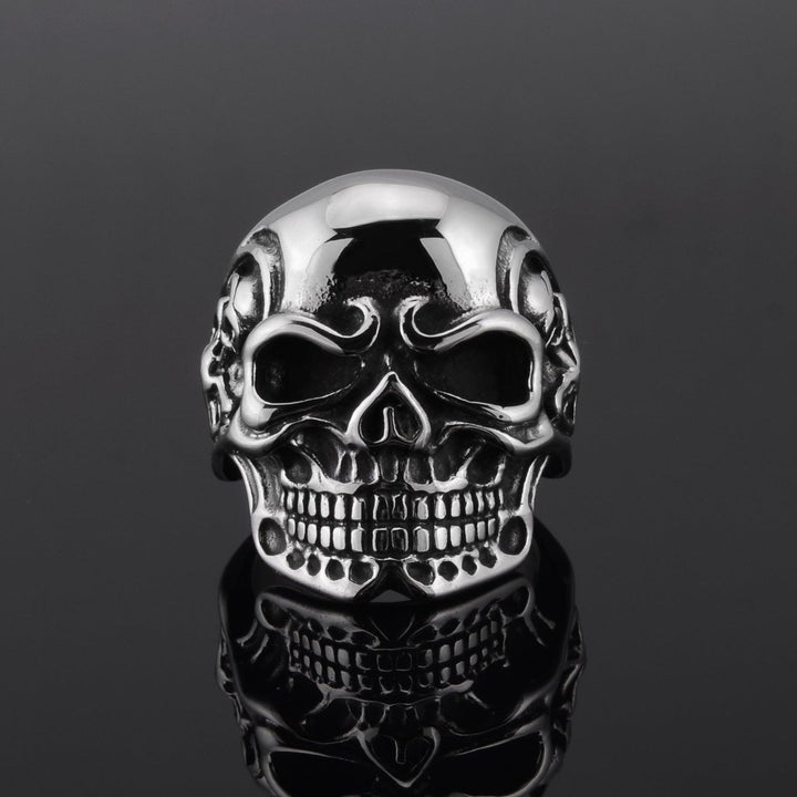 Silver Gigantic Skull Biker Ring