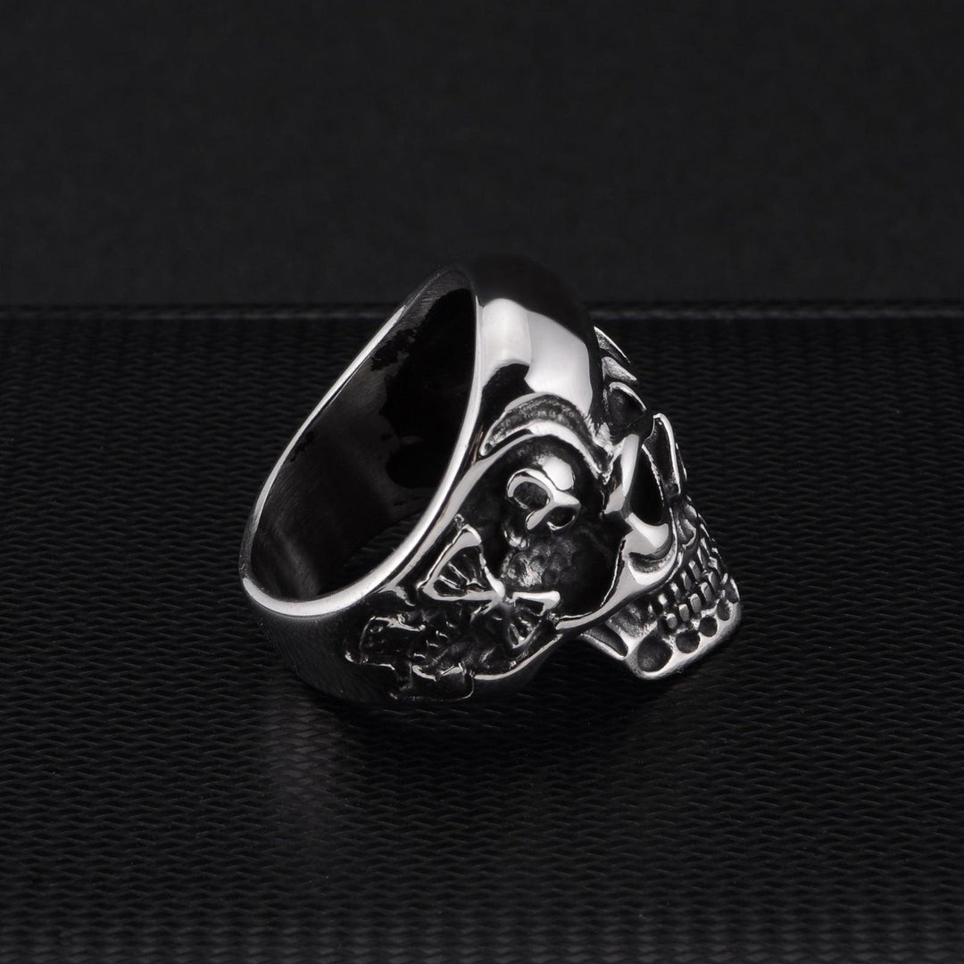 Silver Gigantic Skull Biker Ring