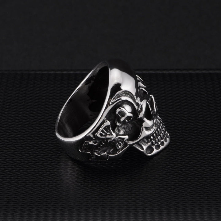 Silver Gigantic Skull Biker Ring