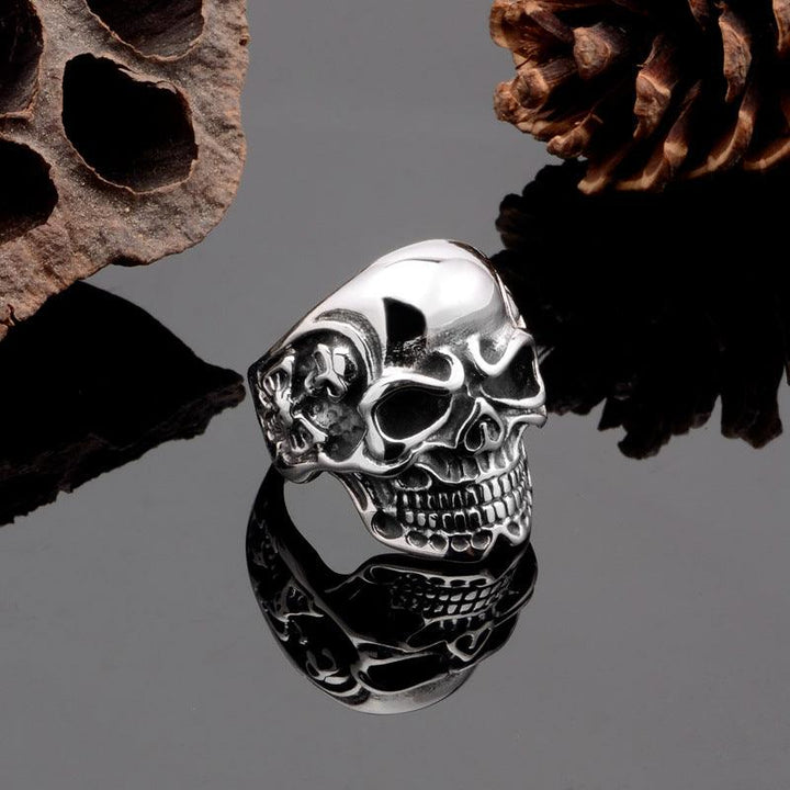 Silver Gigantic Skull Biker Ring