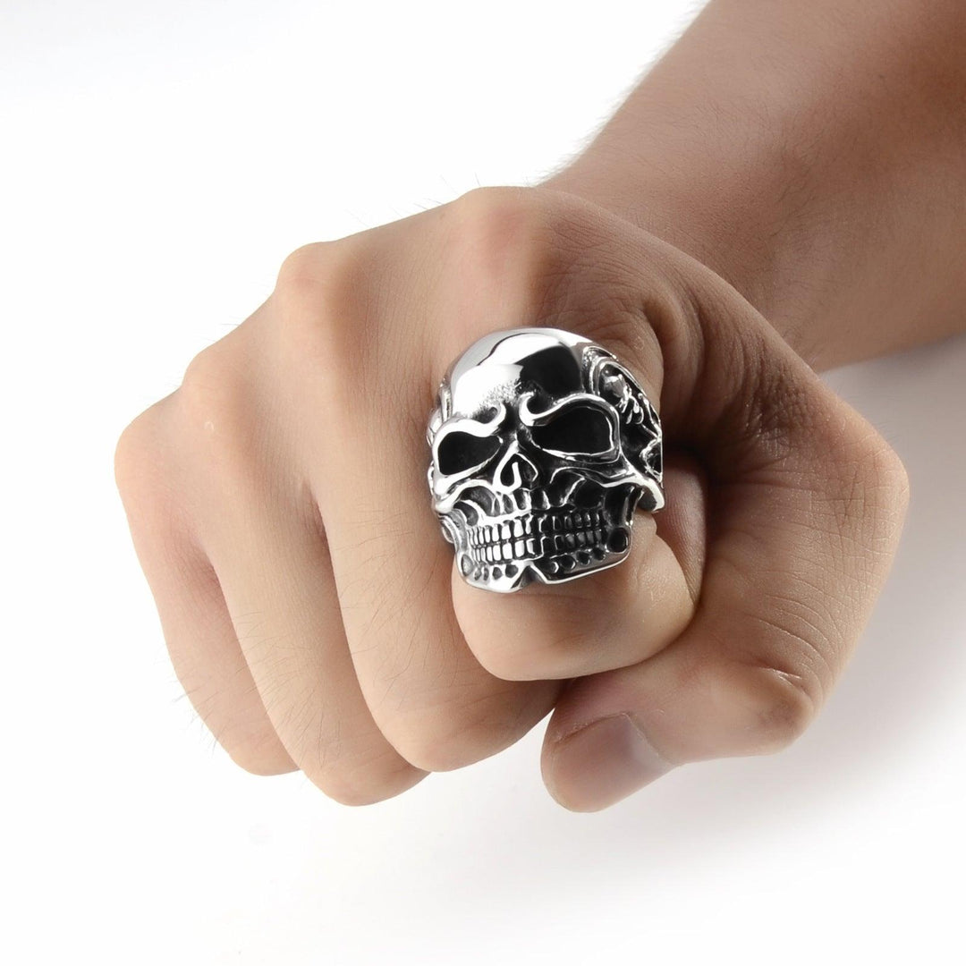 Silver Gigantic Skull Biker Ring