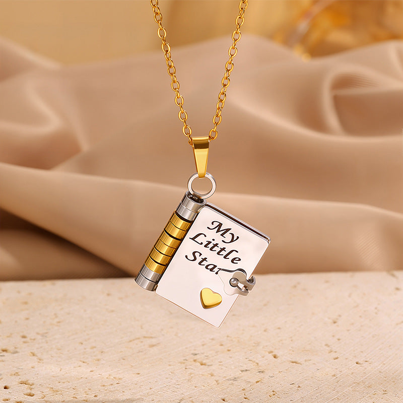 Book engraved pendant necklace