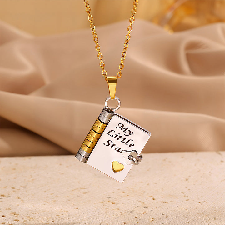 Book engraved pendant necklace