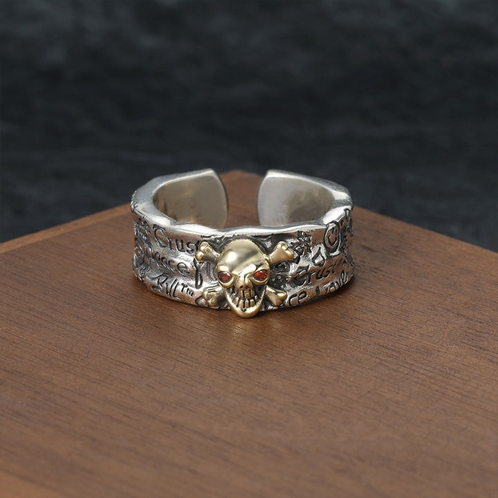 925 Sterling Silver Graffiti Skull Ring