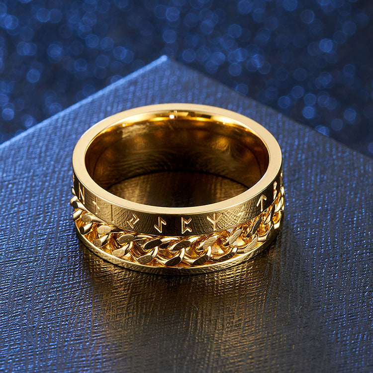 Rotatable Viking Rune Chain Titanium Steel Ring