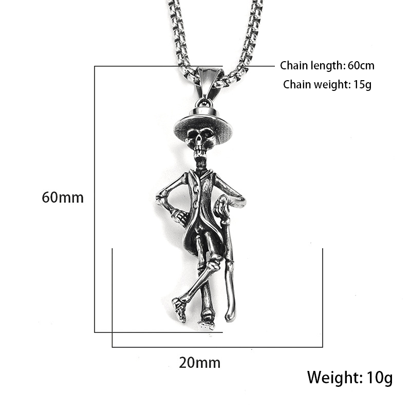 Titanium Steel Skull Cane Necklace Jewelry