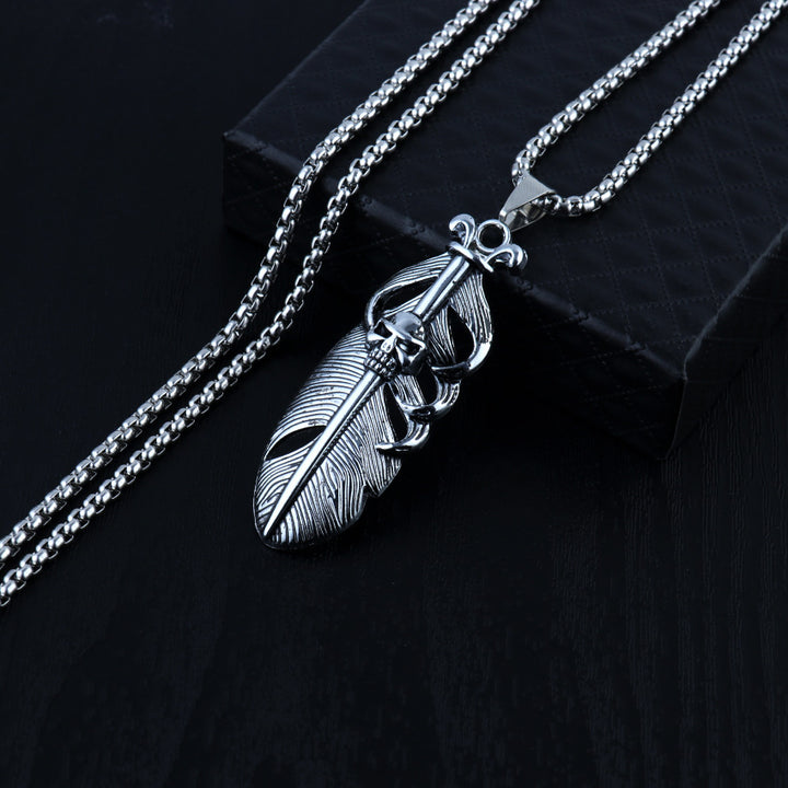 Retro Feather Skull Pendant
