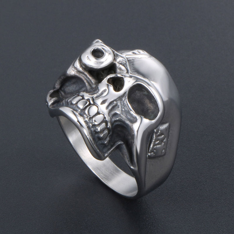 Titanium Steel Ring with One-Eyed Skull
