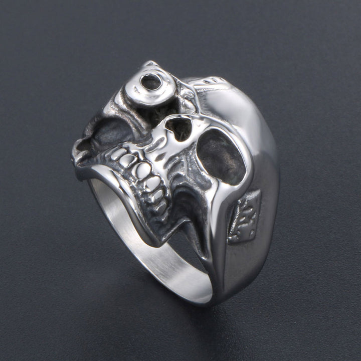 Titanium Steel Ring with One-Eyed Skull