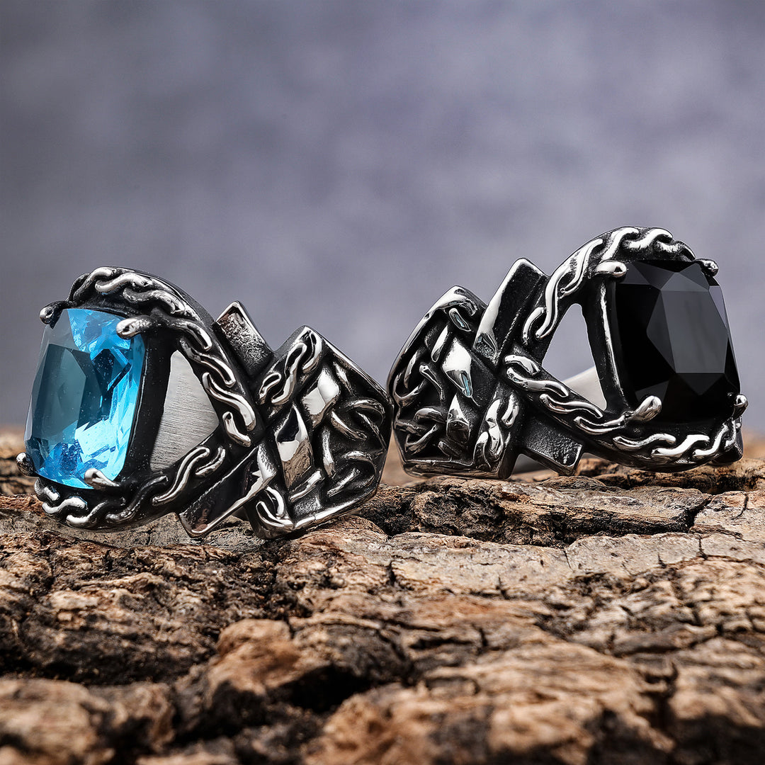 Twisted square gemstone ring