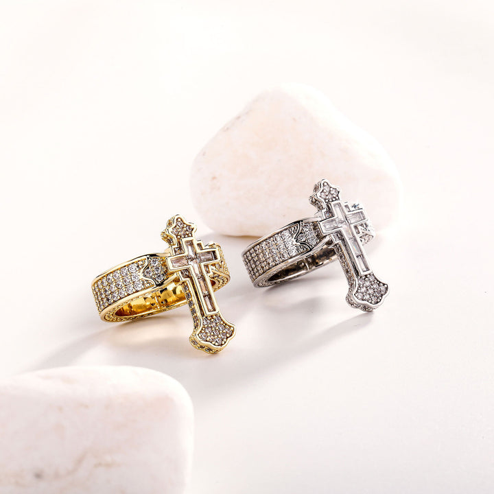 Diamond-set cross ring