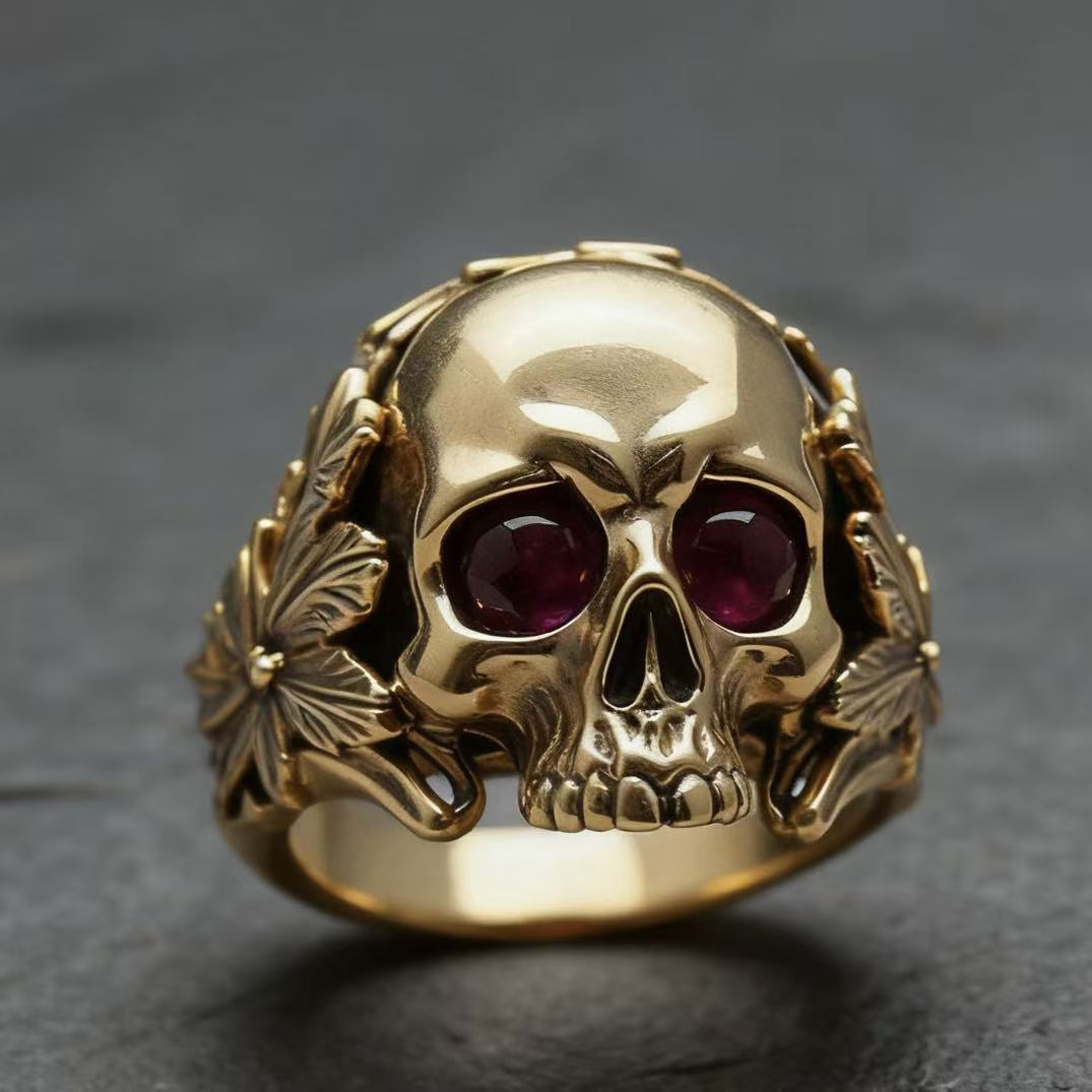 Ornate Gothic-style skull ring
