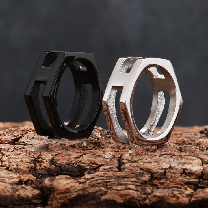 Geometric Cut-out Letter Ring