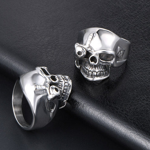 Titanium Steel Ring with One-Eyed Skull
