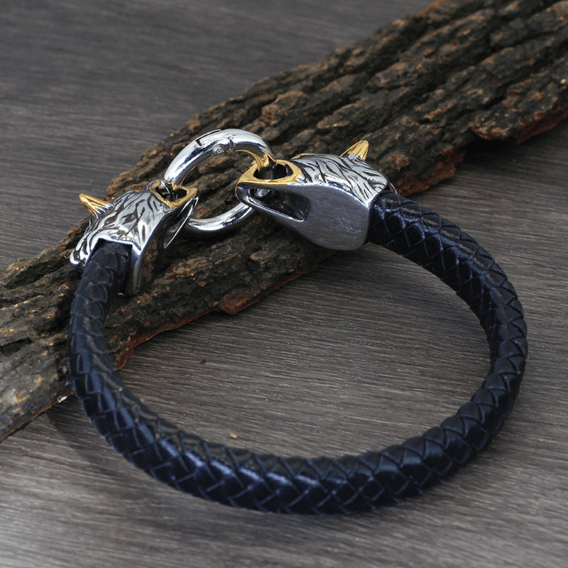 Viking wolf head bracelet