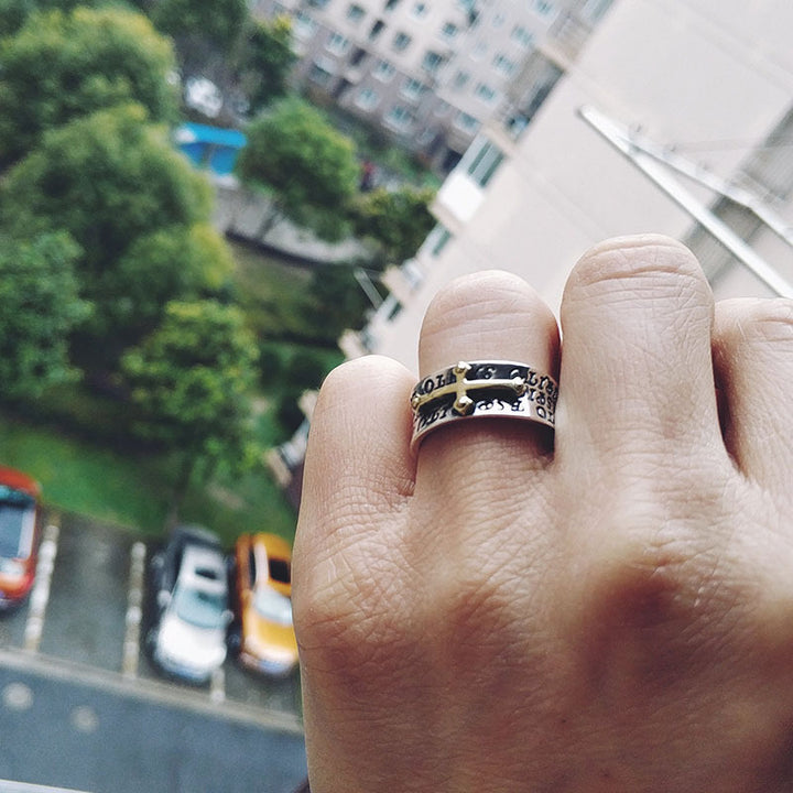 925 Sterling Silver Vintage Cross Open Ring