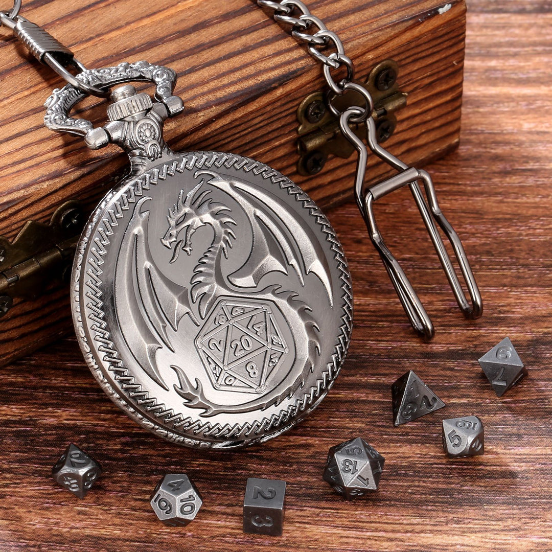 Dragon-Shaped D&amp;D Style Pocket Watch Dice Set 