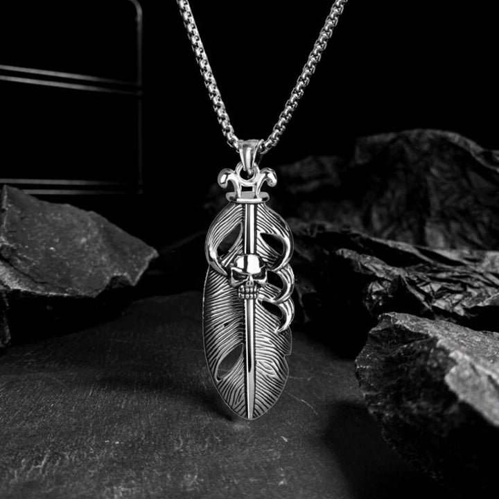 Retro Feather Skull Pendant