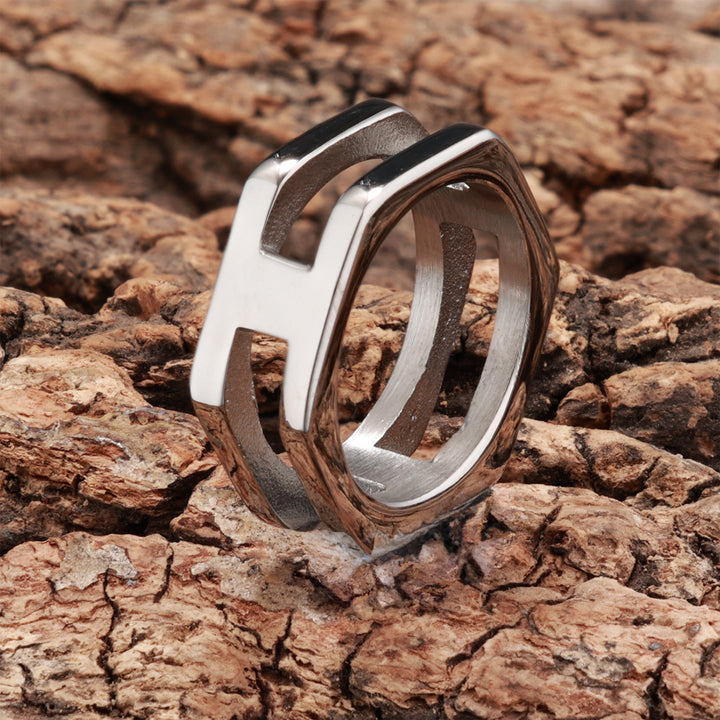 Geometric Cut-out Letter Ring