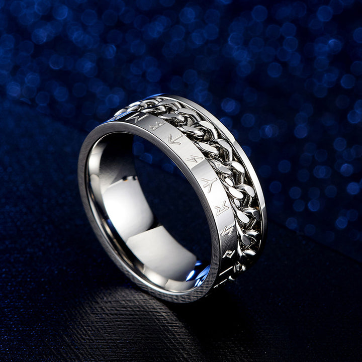 Rotatable Viking Rune Chain Titanium Steel Ring