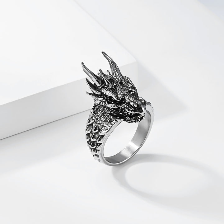 Dark-style relief dragon titanium steel ring
