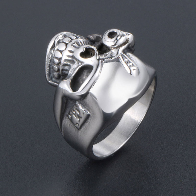Titanium Steel Ring with One-Eyed Skull