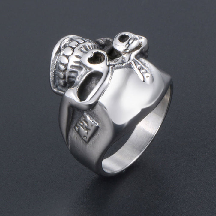 Titanium Steel Ring with One-Eyed Skull