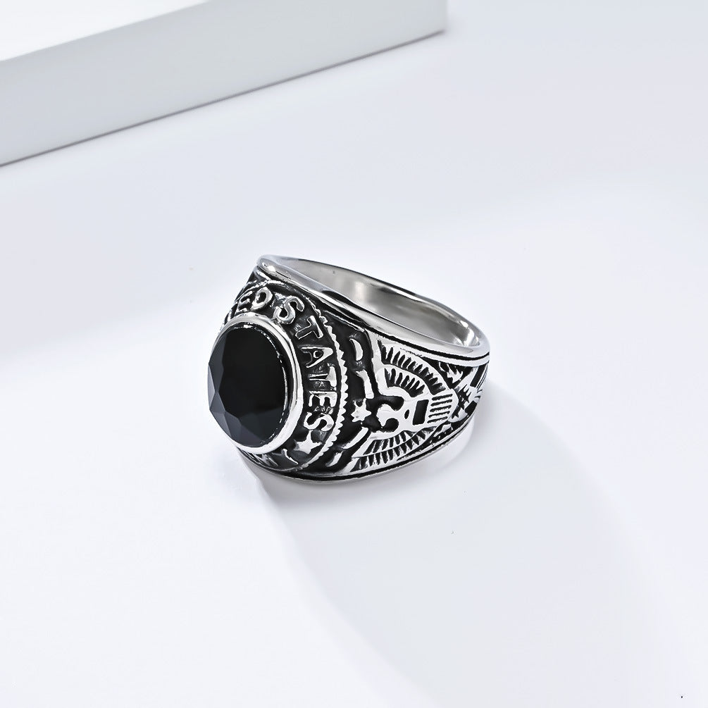 Vintage Bald Eagle Emblem Titanium Steel Ring