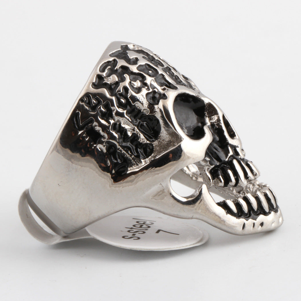Vintage-style distressed skull ring