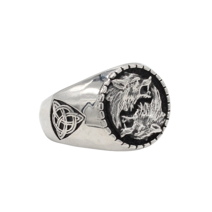 Celtic Twin Wolves Biker Signet Ring