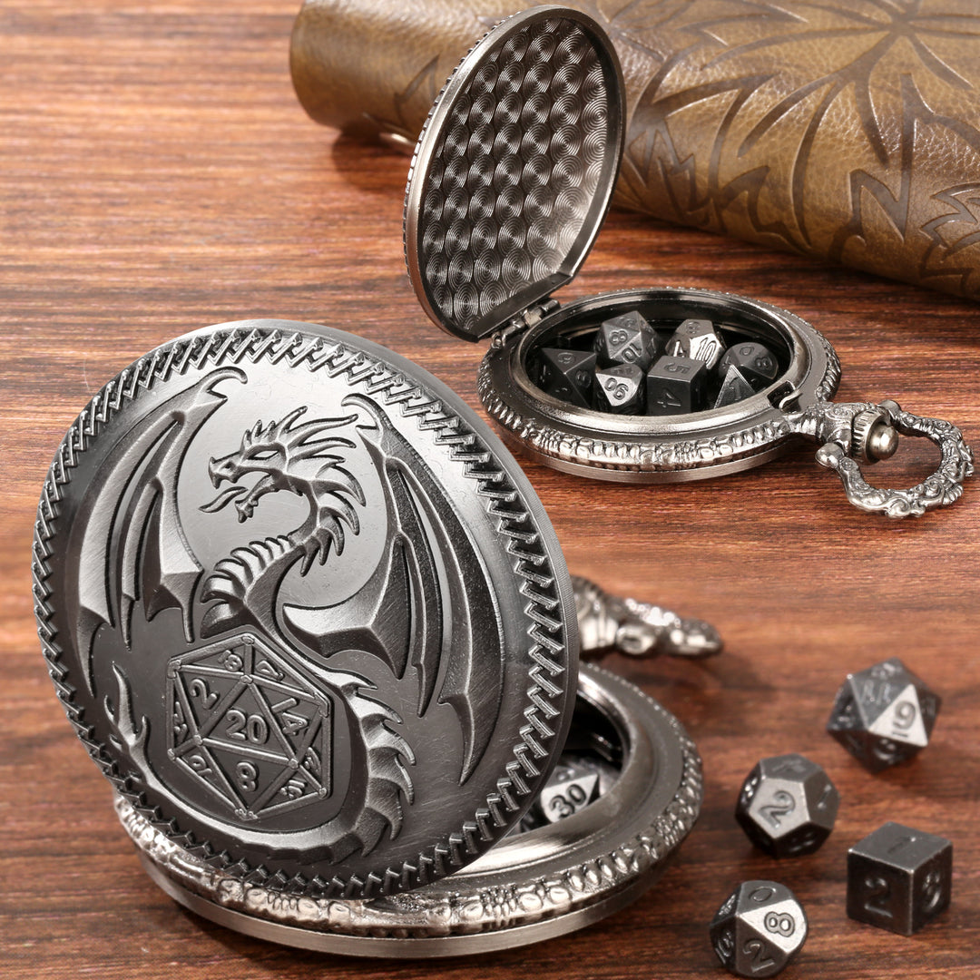 Dragon-Shaped D&amp;D Style Pocket Watch Dice Set 