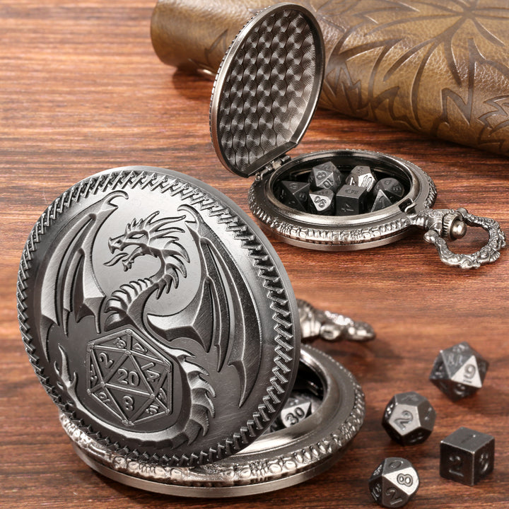 Dragon-Shaped D&amp;D Style Pocket Watch Dice Set 