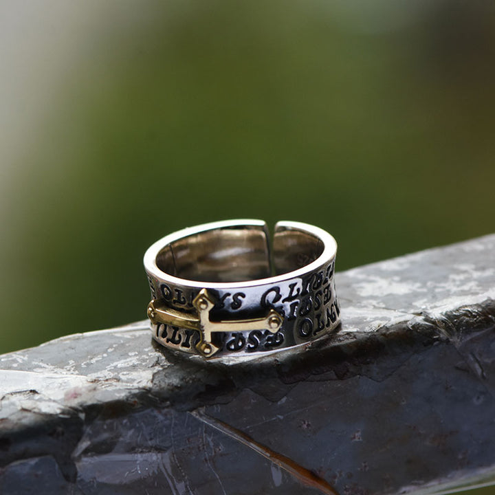 925 Sterling Silver Vintage Cross Open Ring
